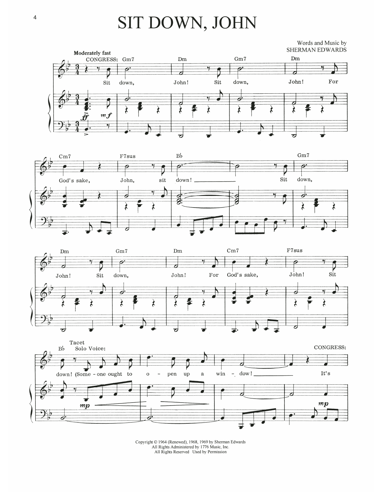 Sherman Edwards Sit Down, John (from 1776) Sheet Music