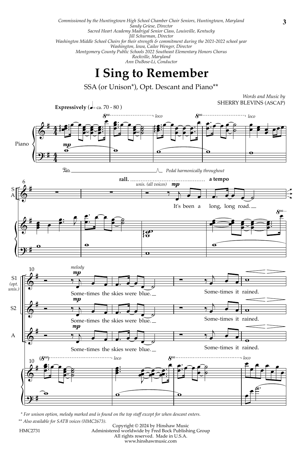 Sherry Blevins I Sing To Remember Sheet Music