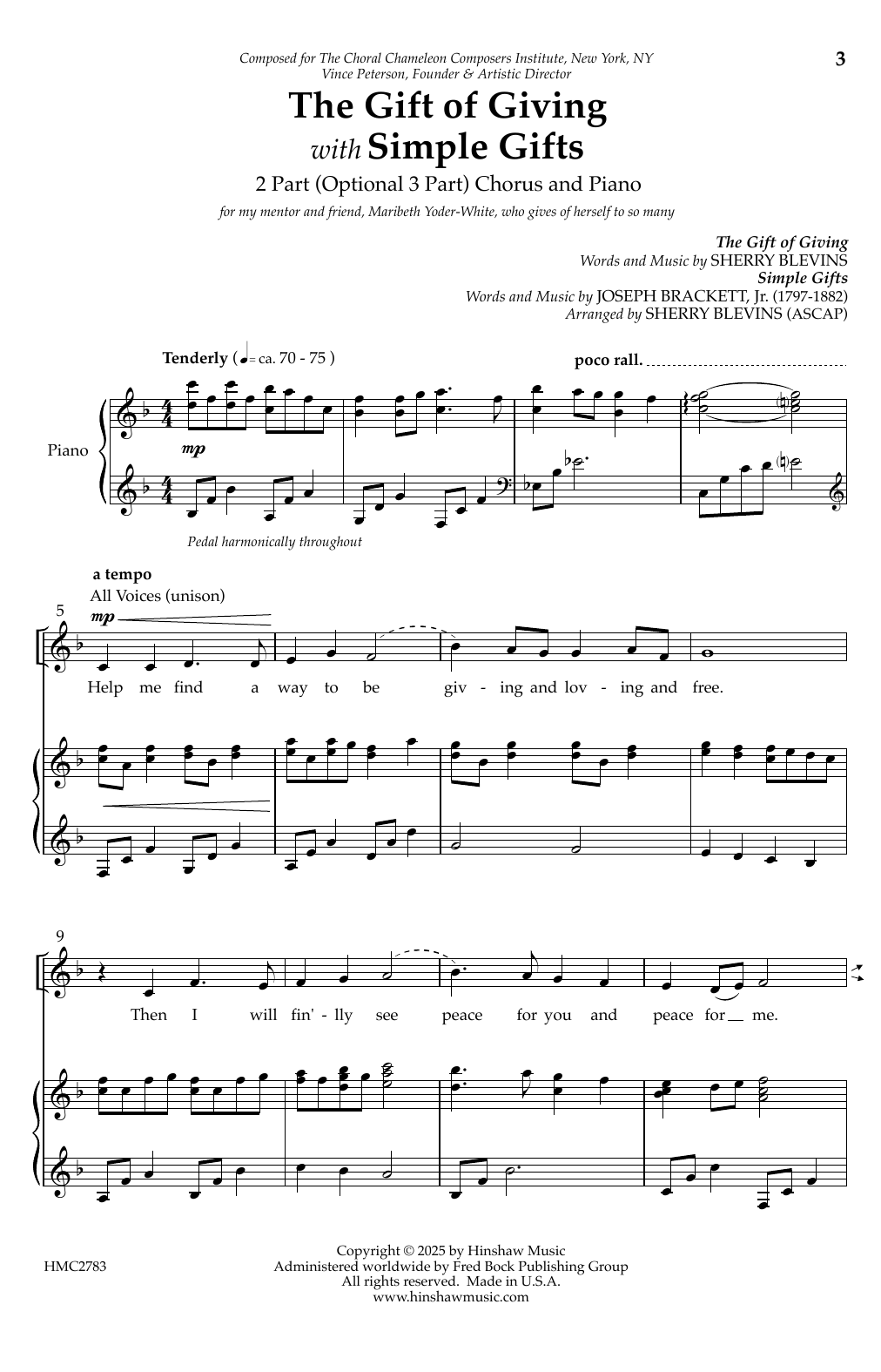 Sherry Blevins The Gift Of Giving (with Simple Gifts) Sheet Music