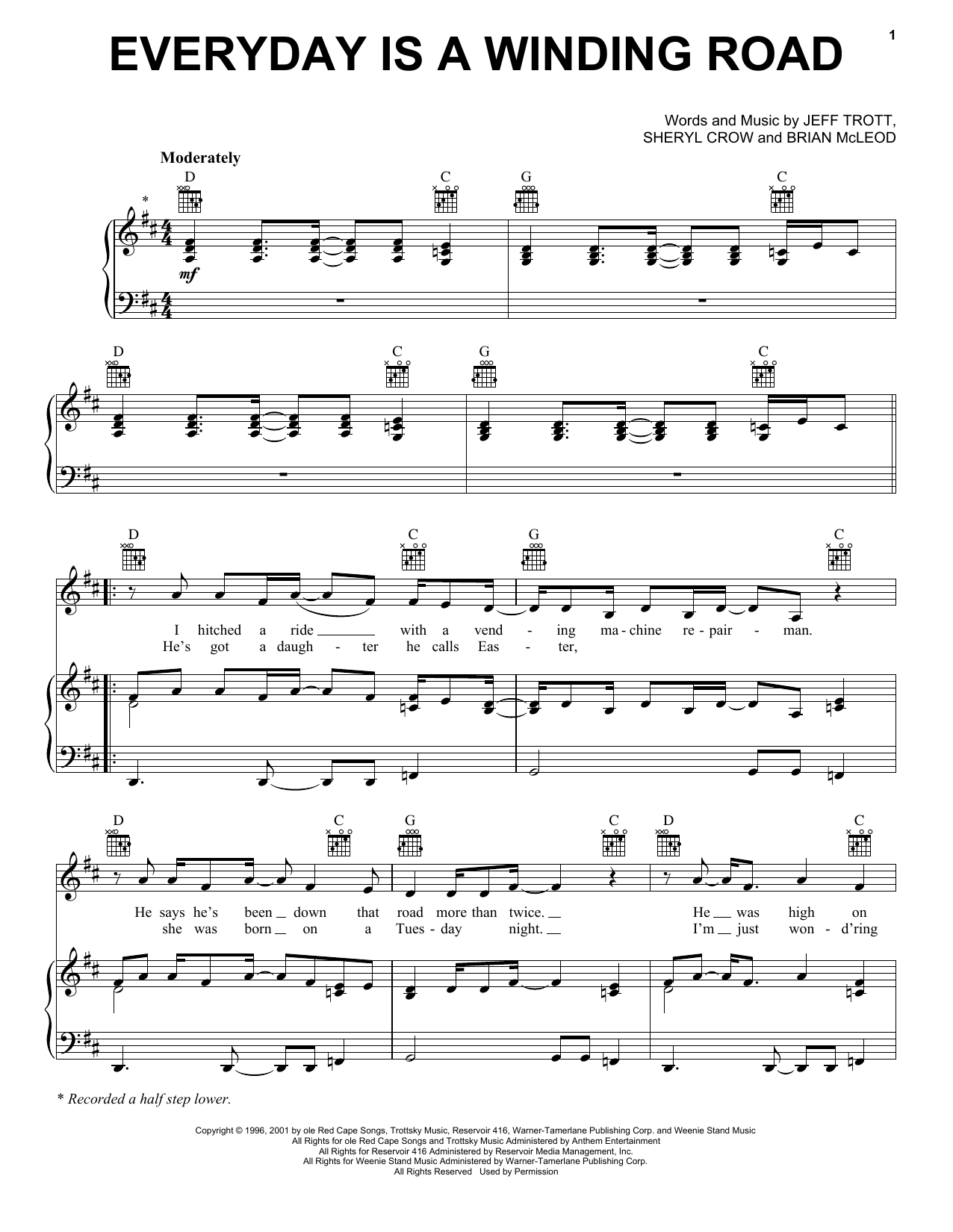Sheryl Crow Everyday Is A Winding Road Sheet Music