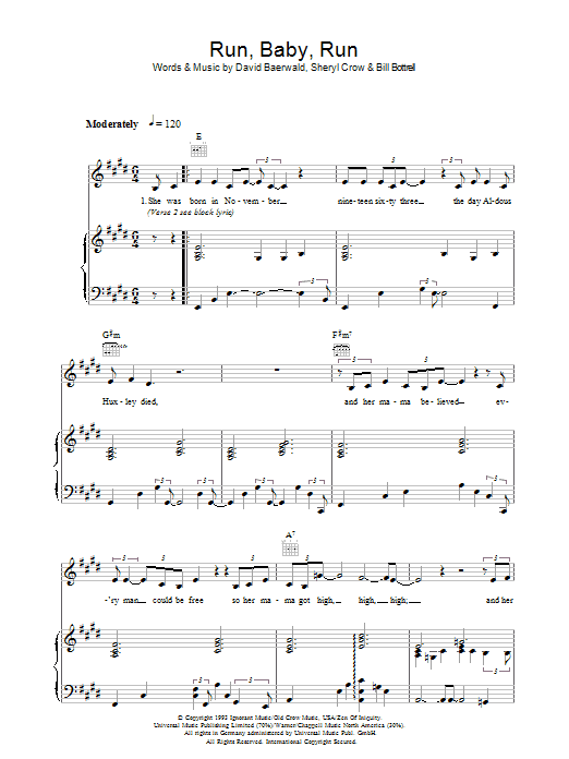 Sheryl Crow Run, Baby, Run Sheet Music