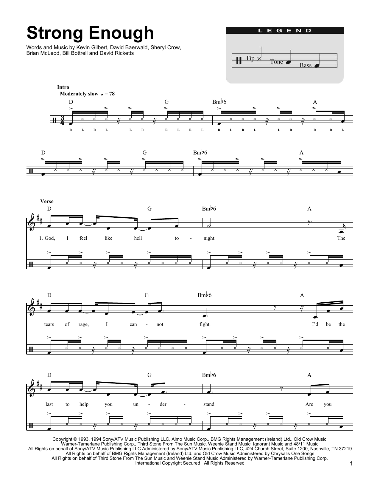 Sheryl Crow Strong Enough (for Acoustic Guitar, Voice and Cajón) Sheet Music