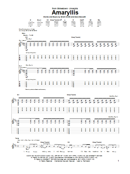 Shinedown Amaryllis Sheet Music