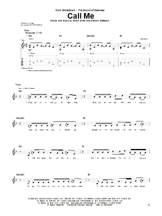 Shinedown Call Me Sheet Music