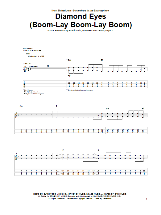 Shinedown Diamond Eyes (Boom-Lay Boom-Lay Boom) Sheet Music