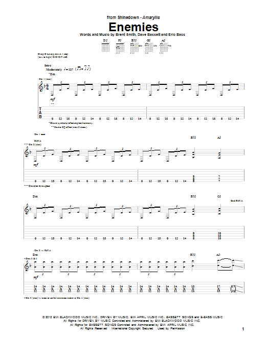 Shinedown Enemies Sheet Music