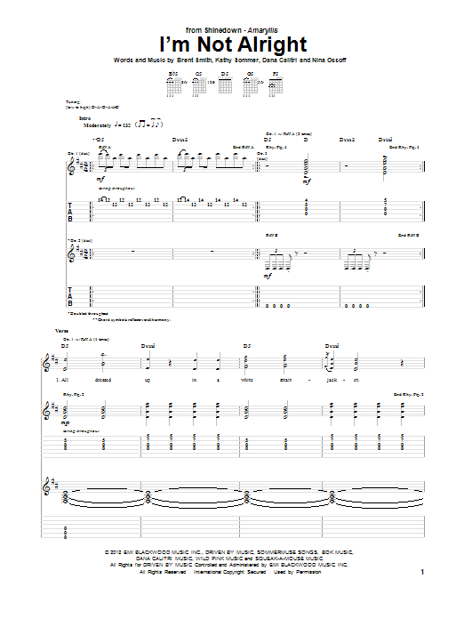 Shinedown I'm Not Alright Sheet Music