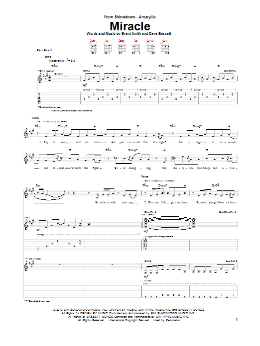 Shinedown Miracle Sheet Music