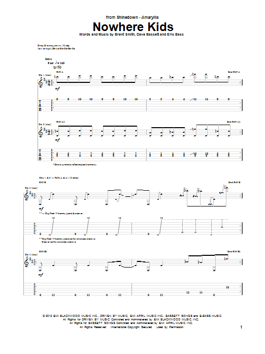 Shinedown Nowhere Kids Sheet Music