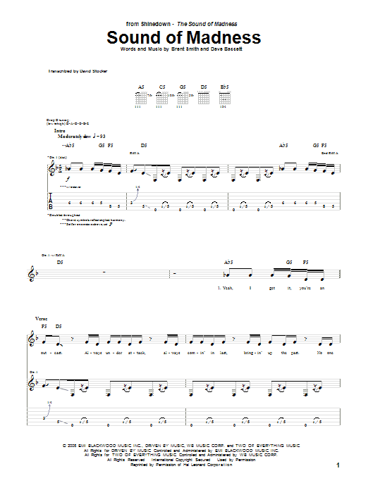 Shinedown Sound Of Madness Sheet Music