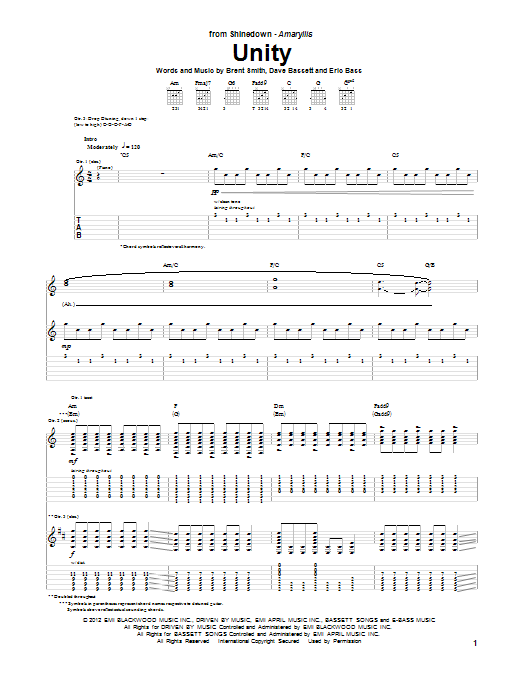 Shinedown Unity Sheet Music