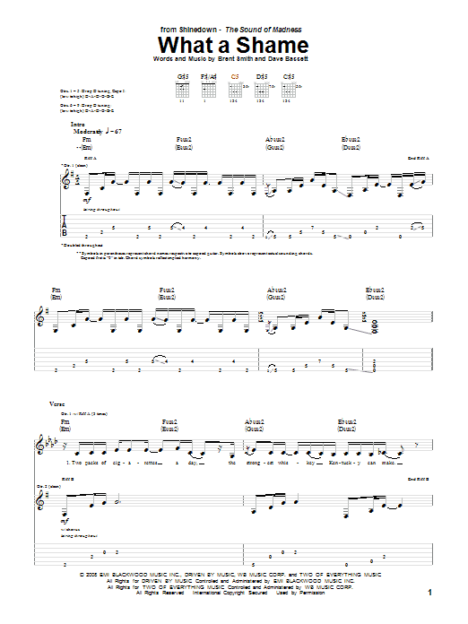 Shinedown What A Shame Sheet Music