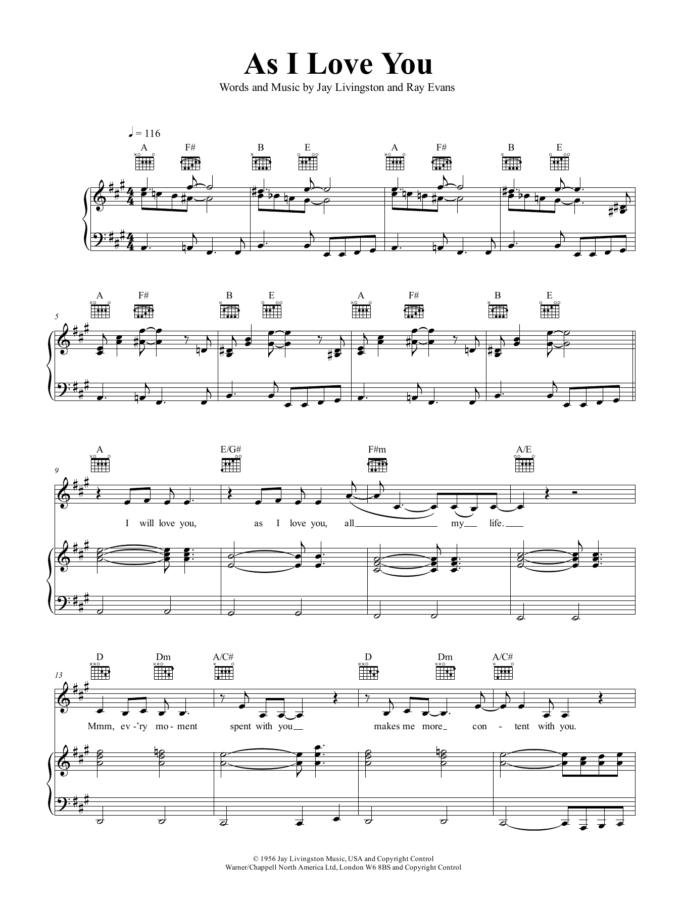 Shirley Bassey As I Love You Sheet Music