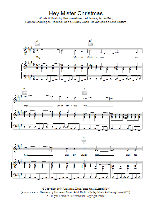 Showaddywaddy Hey Mr. Christmas Sheet Music