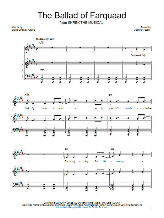 Shrek The Musical The Ballad of Farquaad Sheet Music