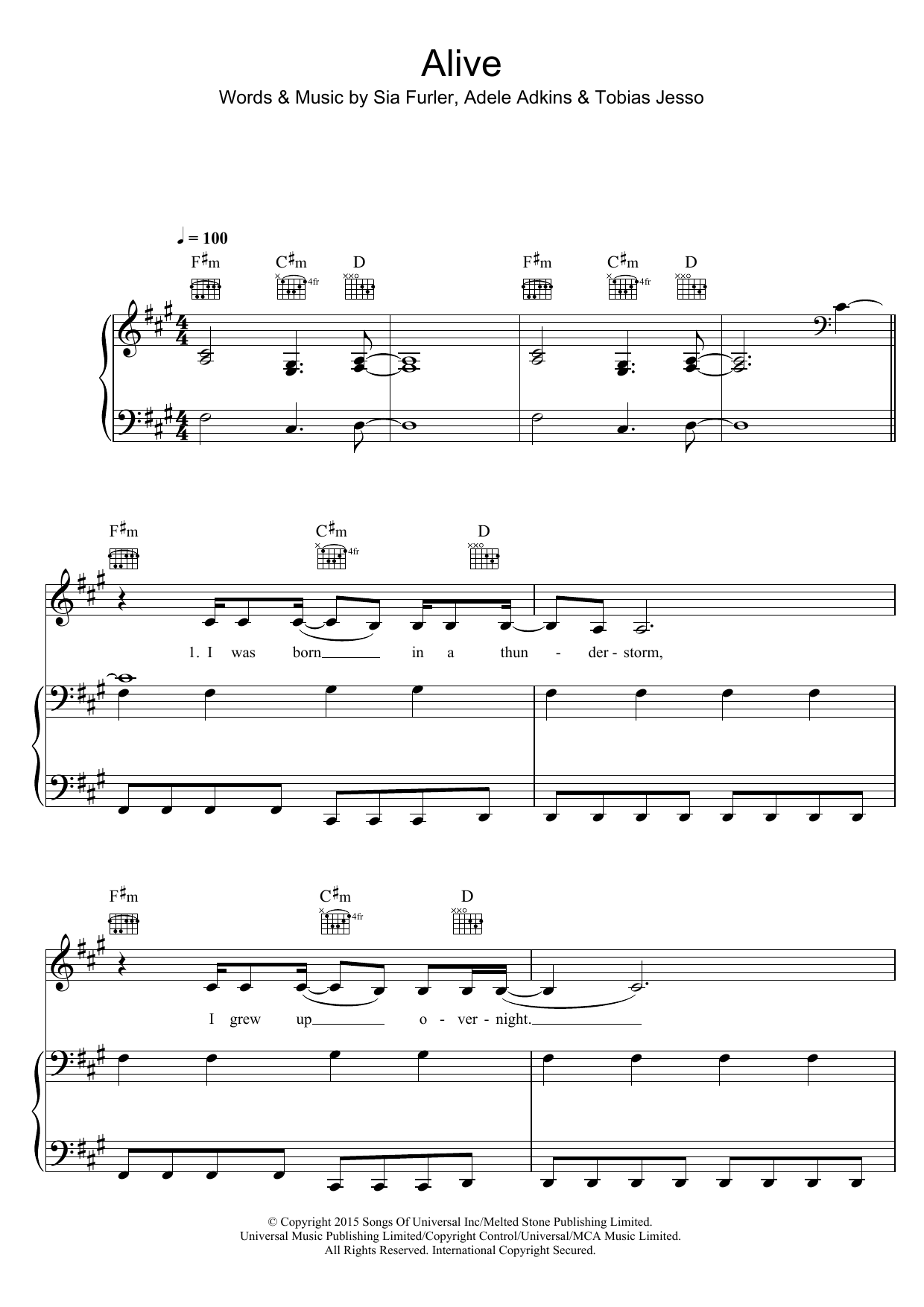 Sia Alive Sheet Music