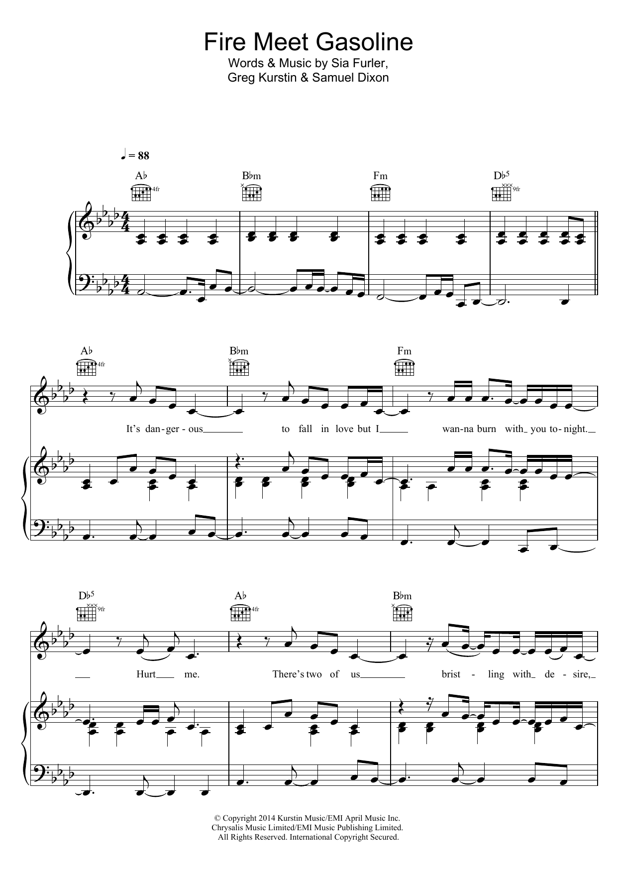 Sia Fire Meet Gasoline Sheet Music