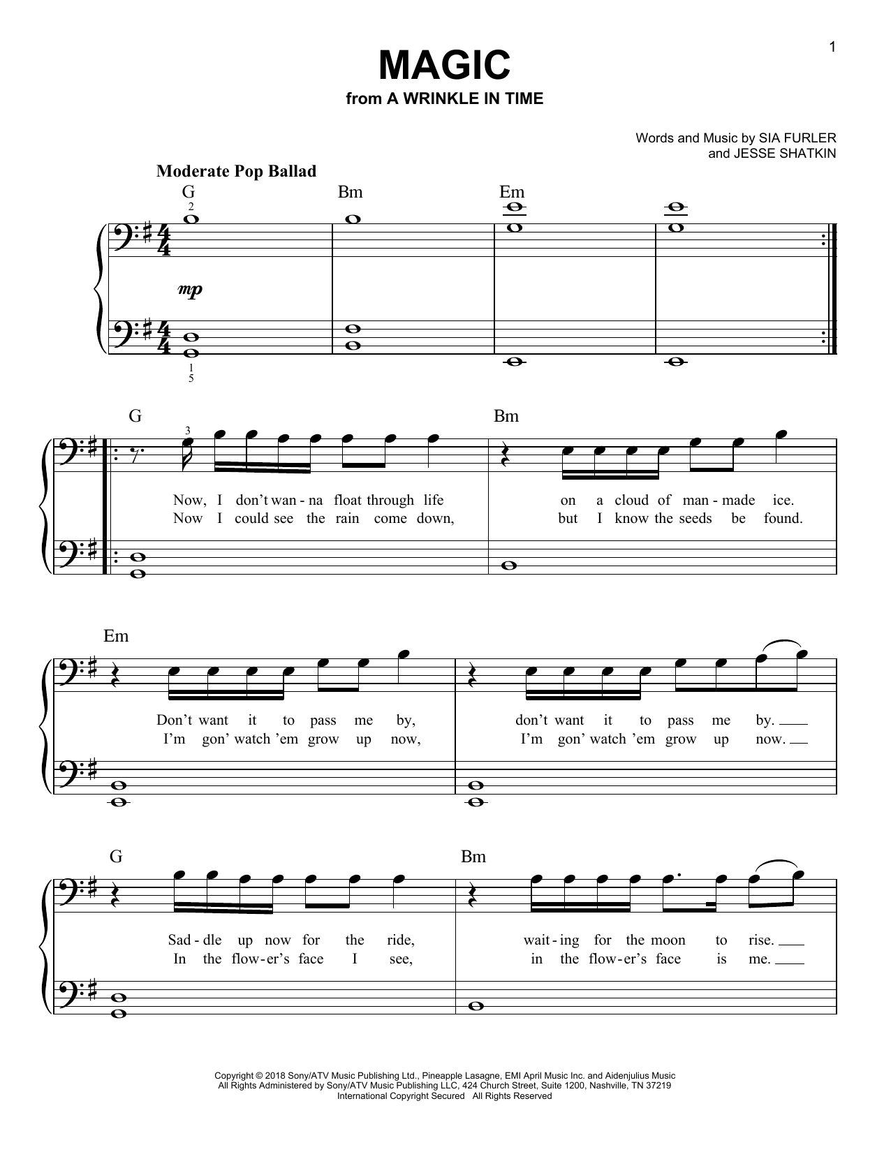 Sia Magic (from A Wrinkle In Time) Sheet Music
