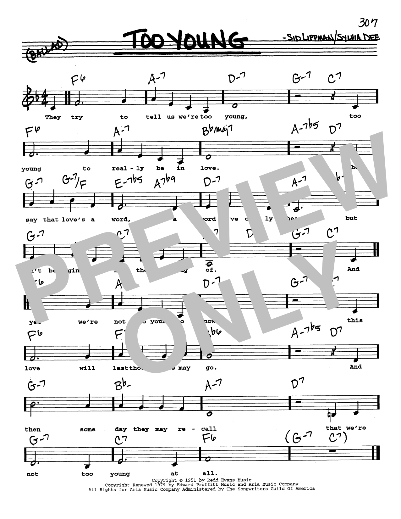 Sid Lippman Too Young (Low Voice) Sheet Music