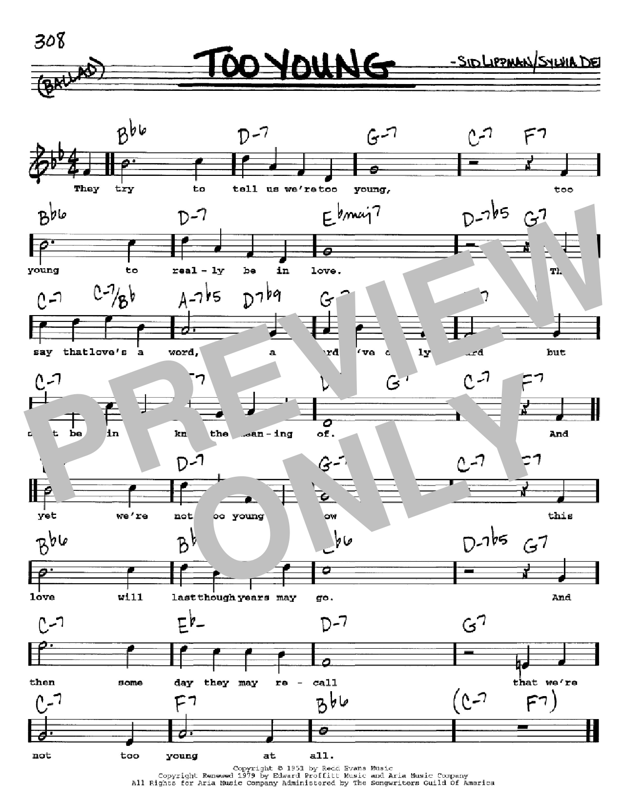 Sid Lippman Too Young Sheet Music