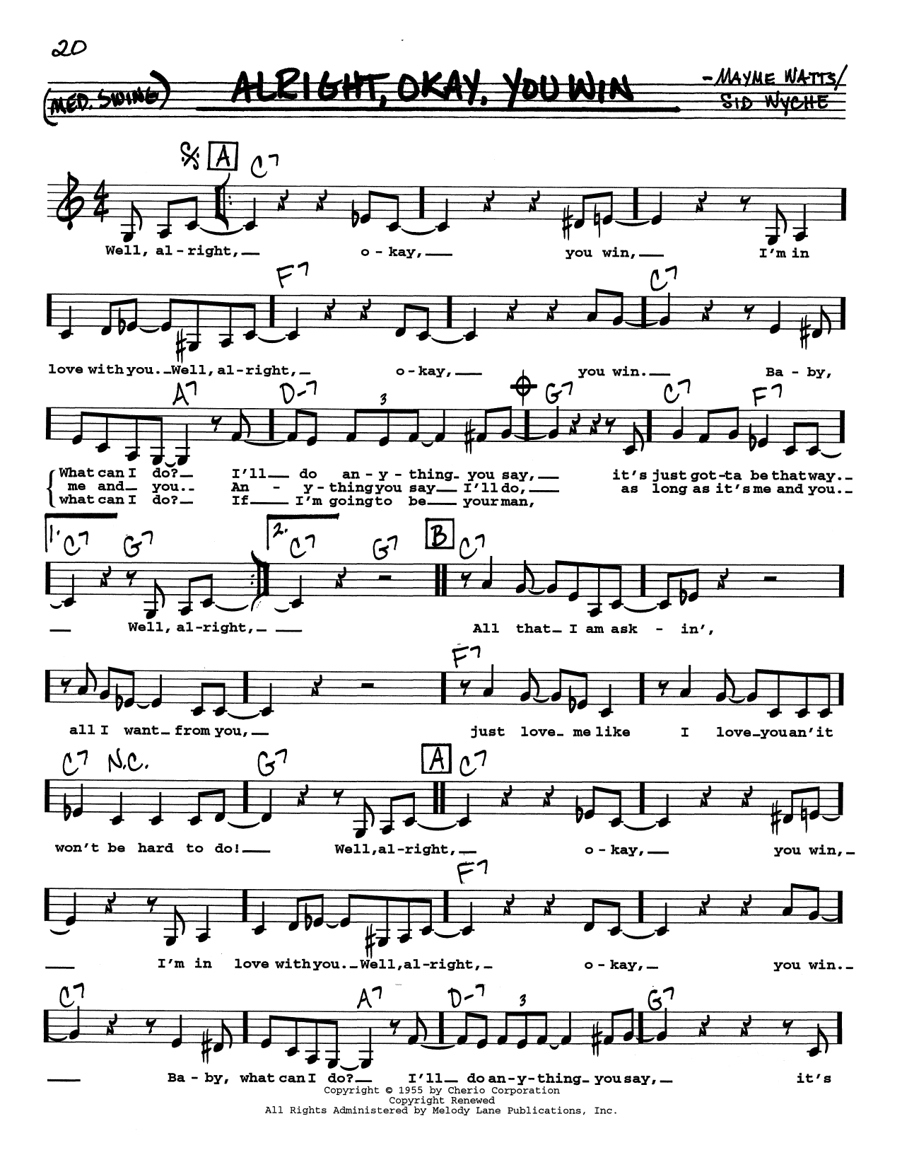 Sid Wyche Alright, Okay, You Win (Low Voice) Sheet Music