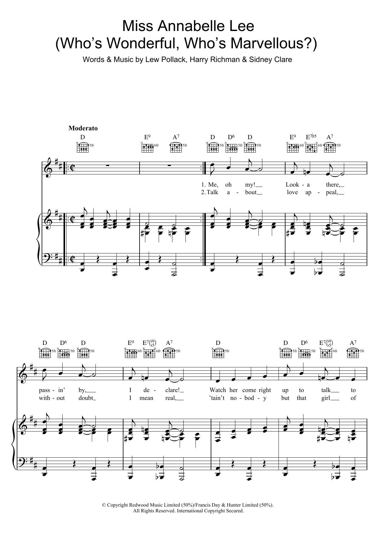 Sidney Clare Miss Annabelle Lee (Who's Wonderful, Who's Marvellous?) Sheet Music