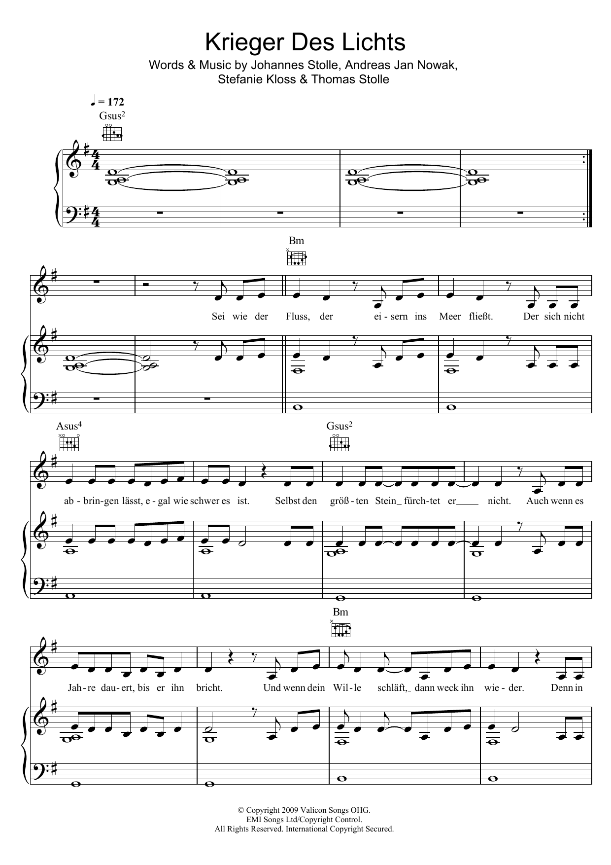 Silbermond Krieger Des Lichts Sheet Music