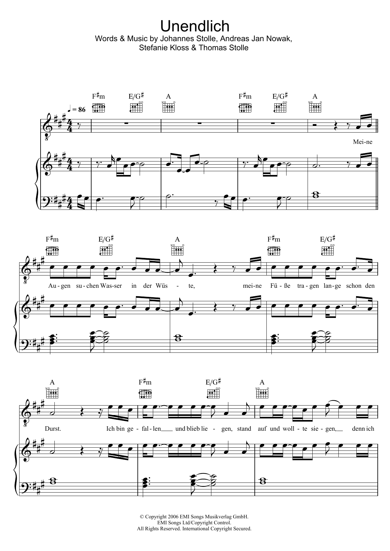 Silbermond Unendlich Sheet Music