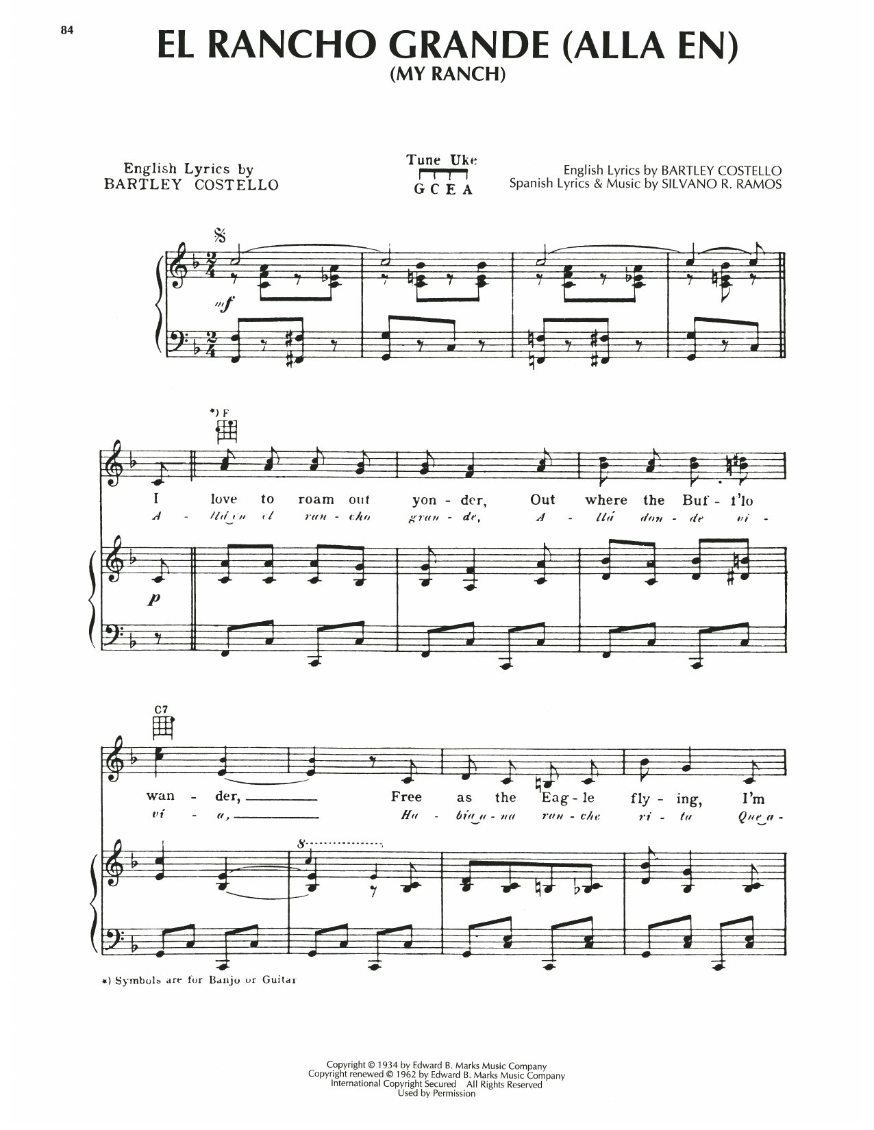 Silvano R. Ramos Alla En El Rancho Grande (My Ranch) Sheet Music
