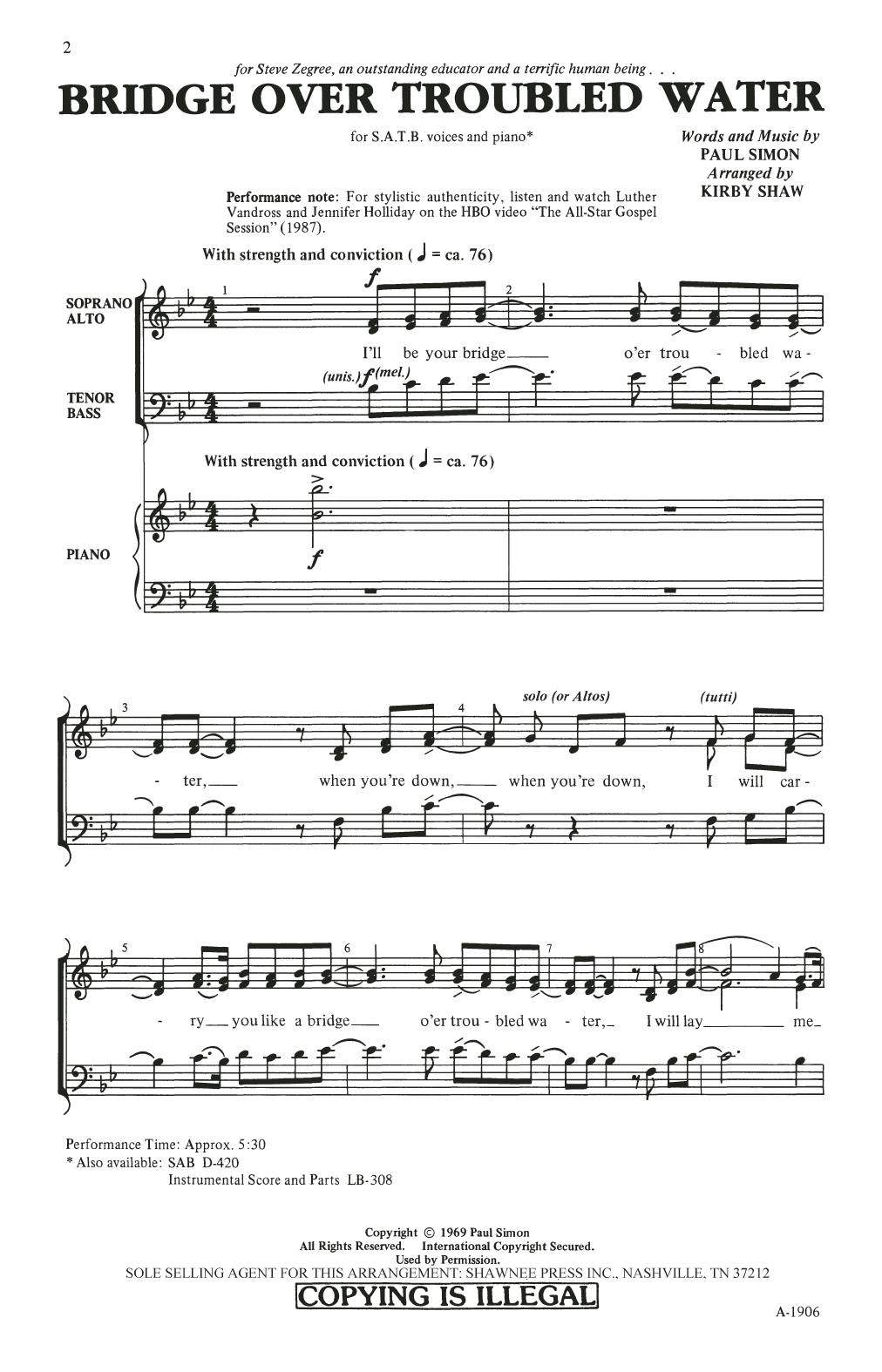 Simon & Garfunkel Bridge Over Troubled Water (arr. Kirby Shaw) Sheet Music
