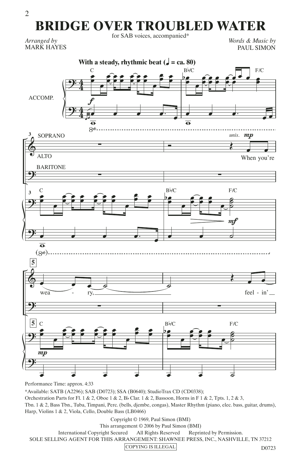 Simon & Garfunkel Bridge Over Troubled Water (arr. Mark Hayes) Sheet Music
