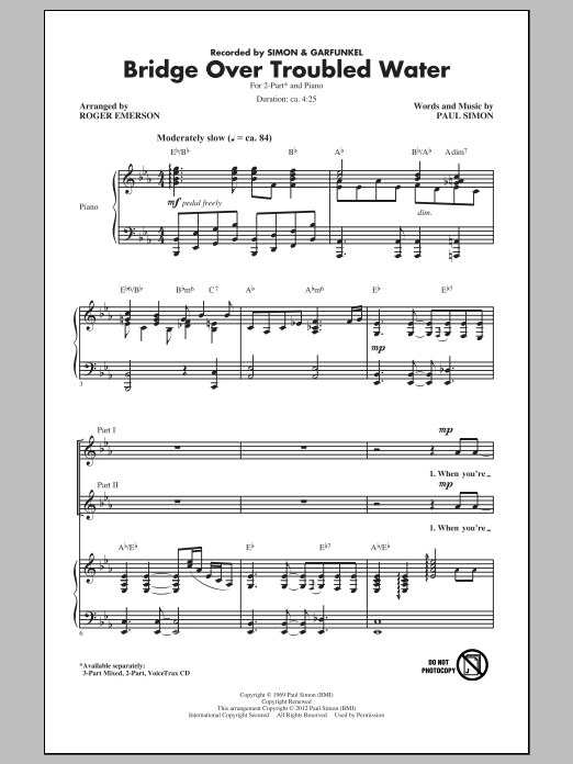 Simon & Garfunkel Bridge Over Troubled Water (arr. Roger Emerson) Sheet Music