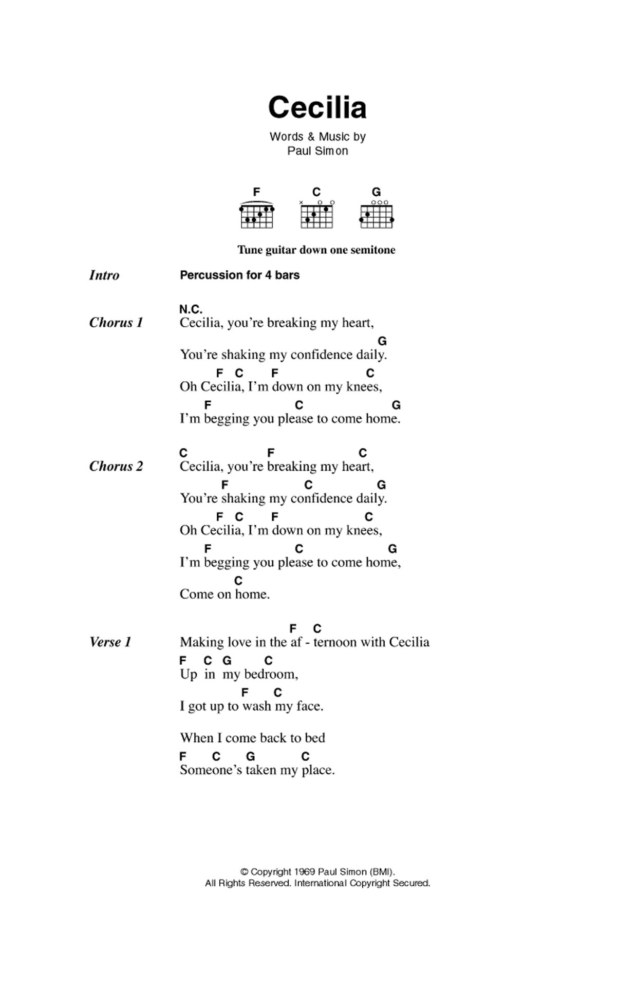 Simon & Garfunkel Cecilia Sheet Music