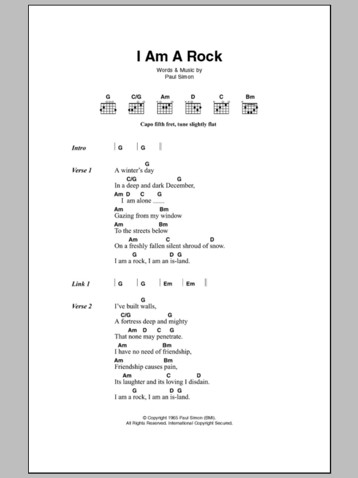 Simon & Garfunkel I Am A Rock Sheet Music