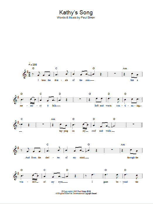 Simon & Garfunkel Kathy's Song Sheet Music