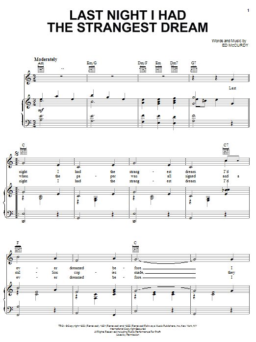 Simon & Garfunkel Last Night I Had The Strangest Dream Sheet Music