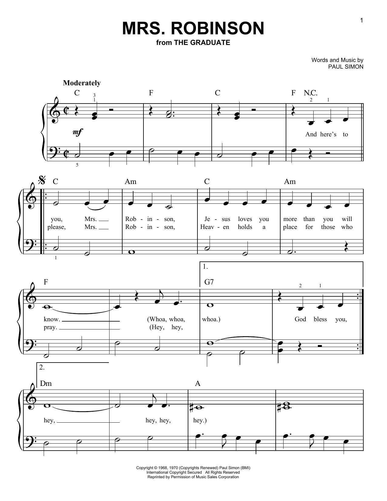 Simon & Garfunkel Mrs. Robinson Sheet Music