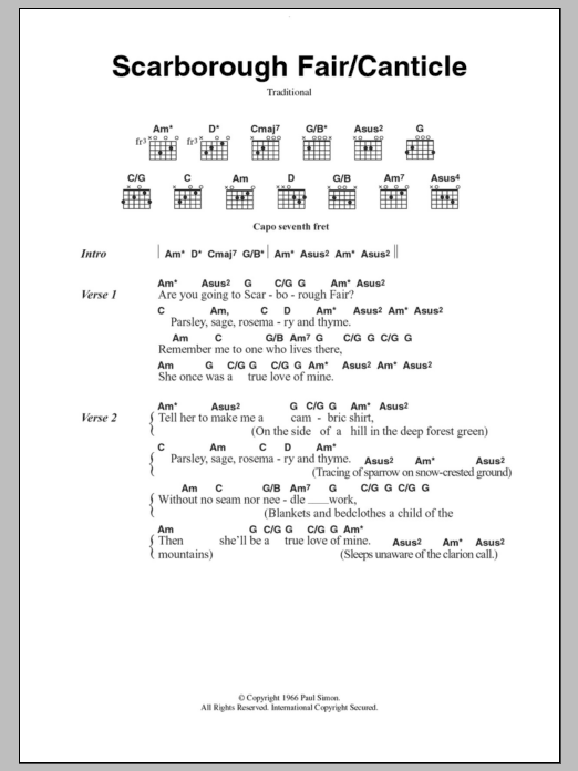 Simon & Garfunkel Scarborough Fair/Canticle Sheet Music