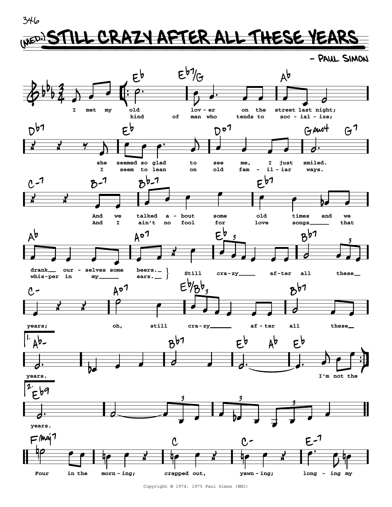 Simon & Garfunkel Still Crazy After All These Years (High Voice) Sheet Music