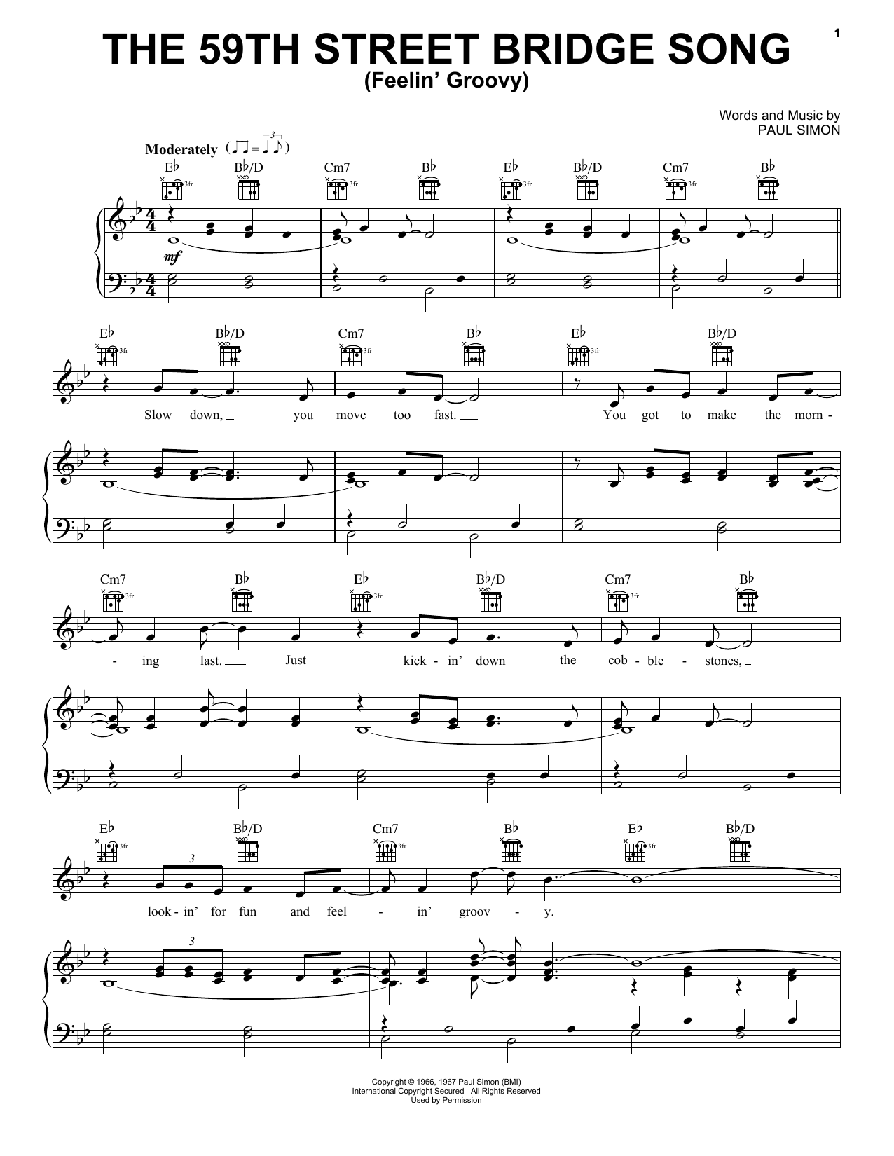 Simon & Garfunkel The 59th Street Bridge Song (Feelin' Groovy) Sheet Music