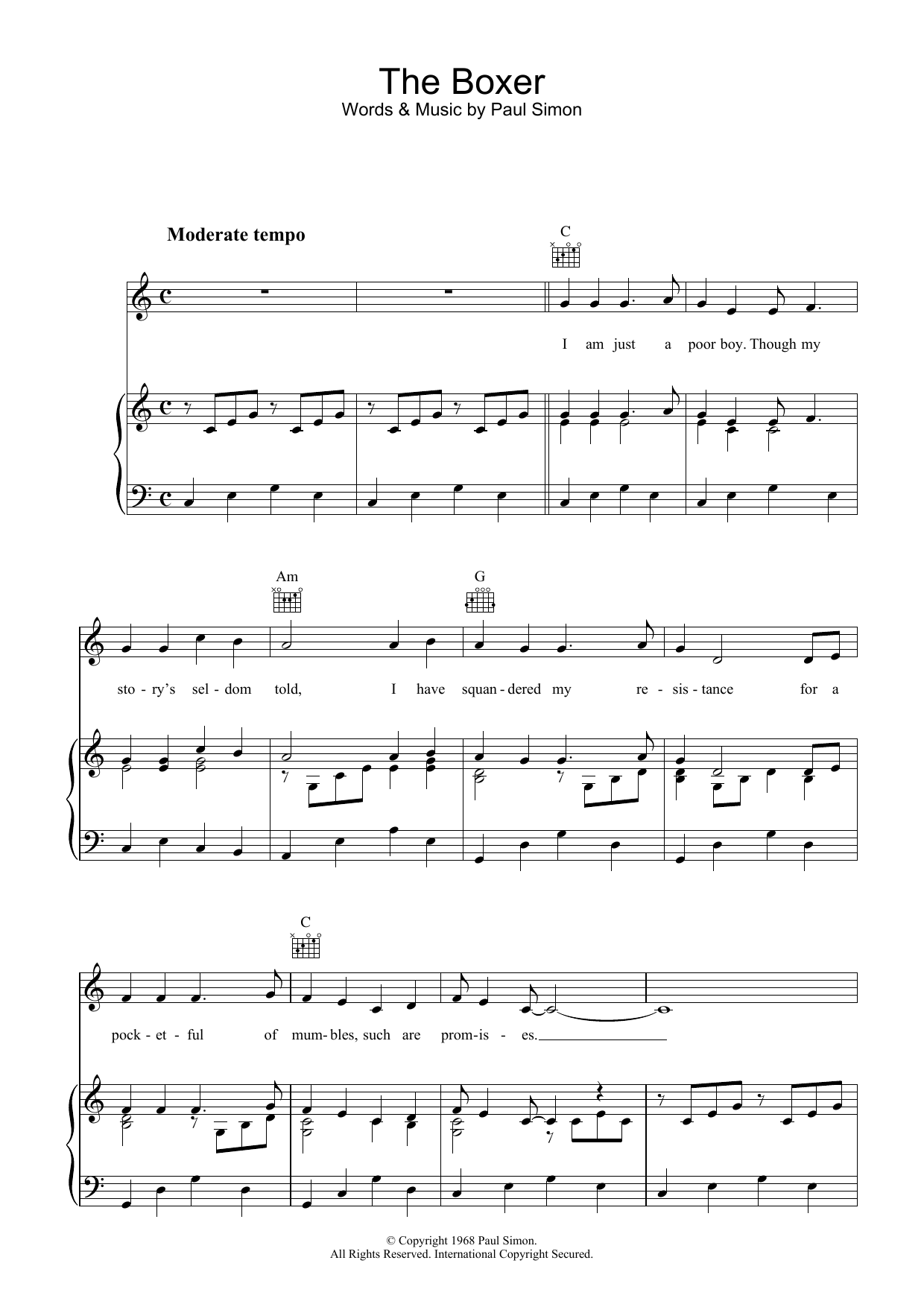 Simon & Garfunkel The Boxer Sheet Music