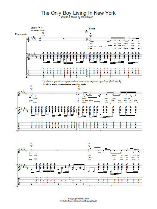 Simon & Garfunkel The Only Boy Living In New York Sheet Music