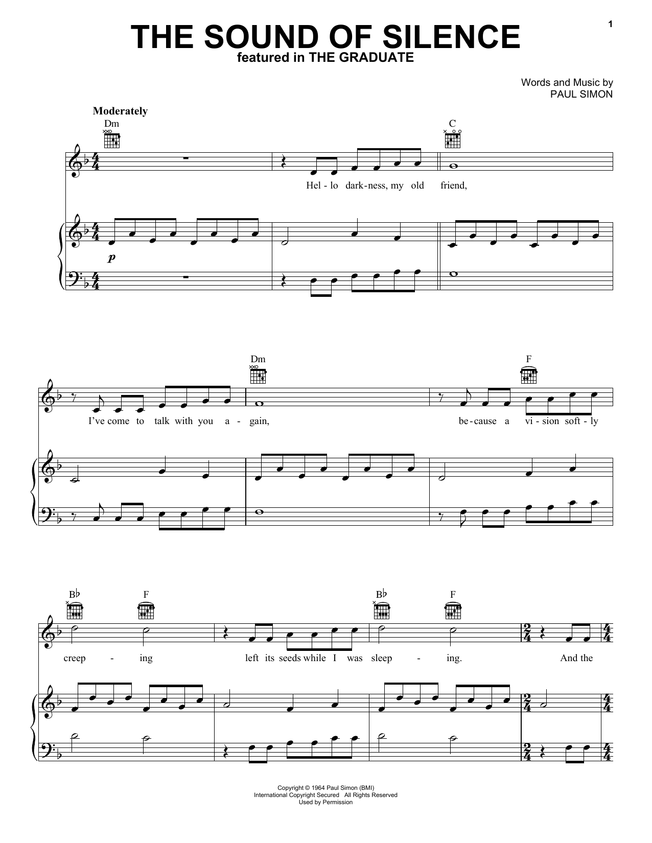 Simon & Garfunkel The Sound Of Silence Sheet Music