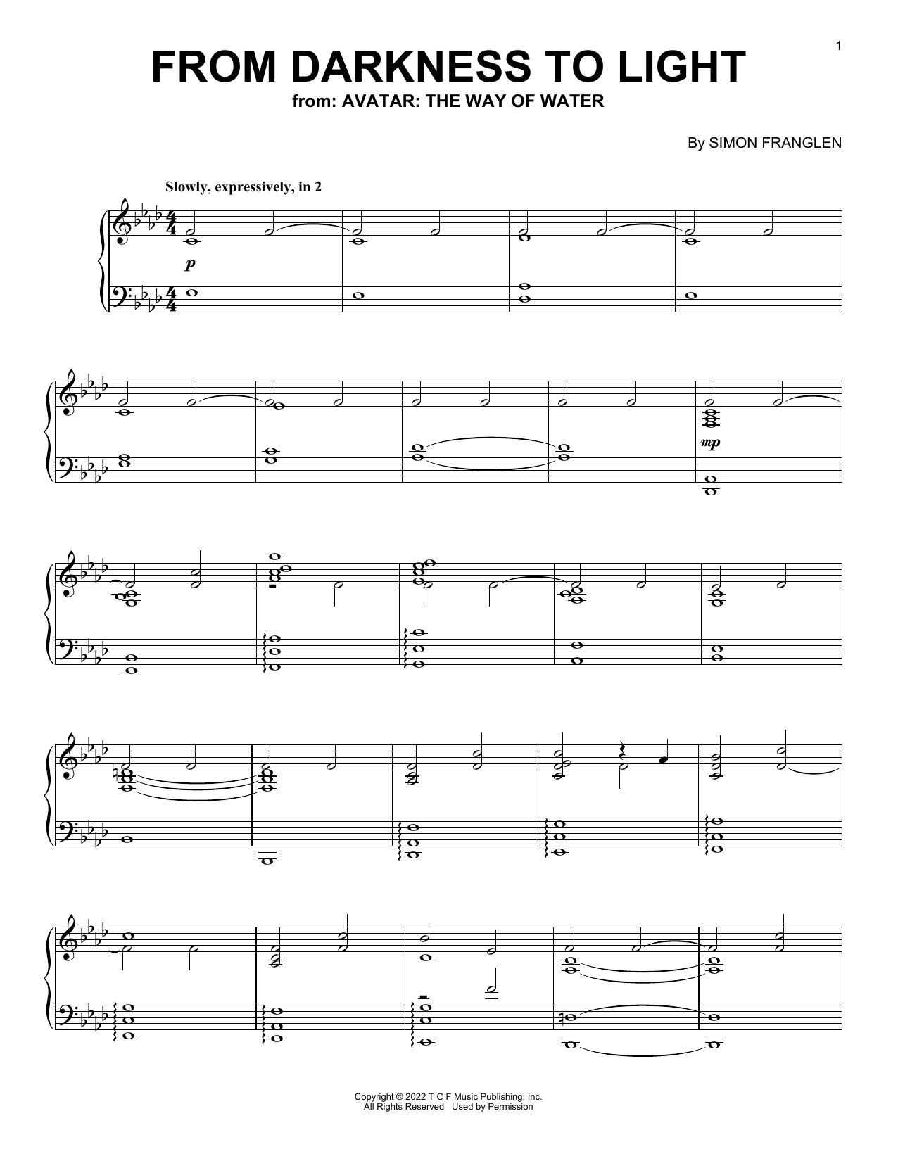 Simon Franglen From Darkness To Light (from Avatar: The Way Of Water) Sheet Music