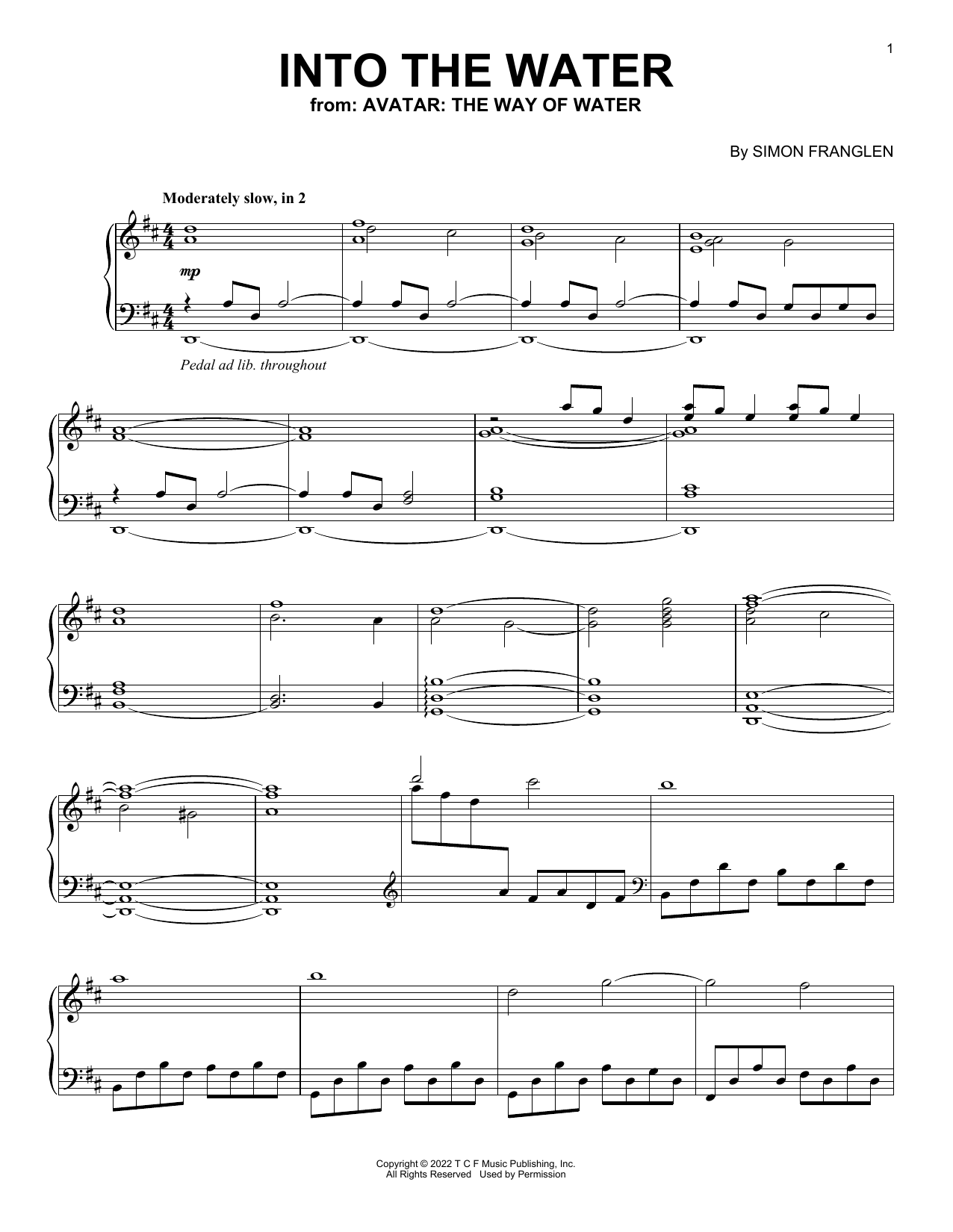 Simon Franglen Into The Water (from Avatar: The Way Of Water) Sheet Music