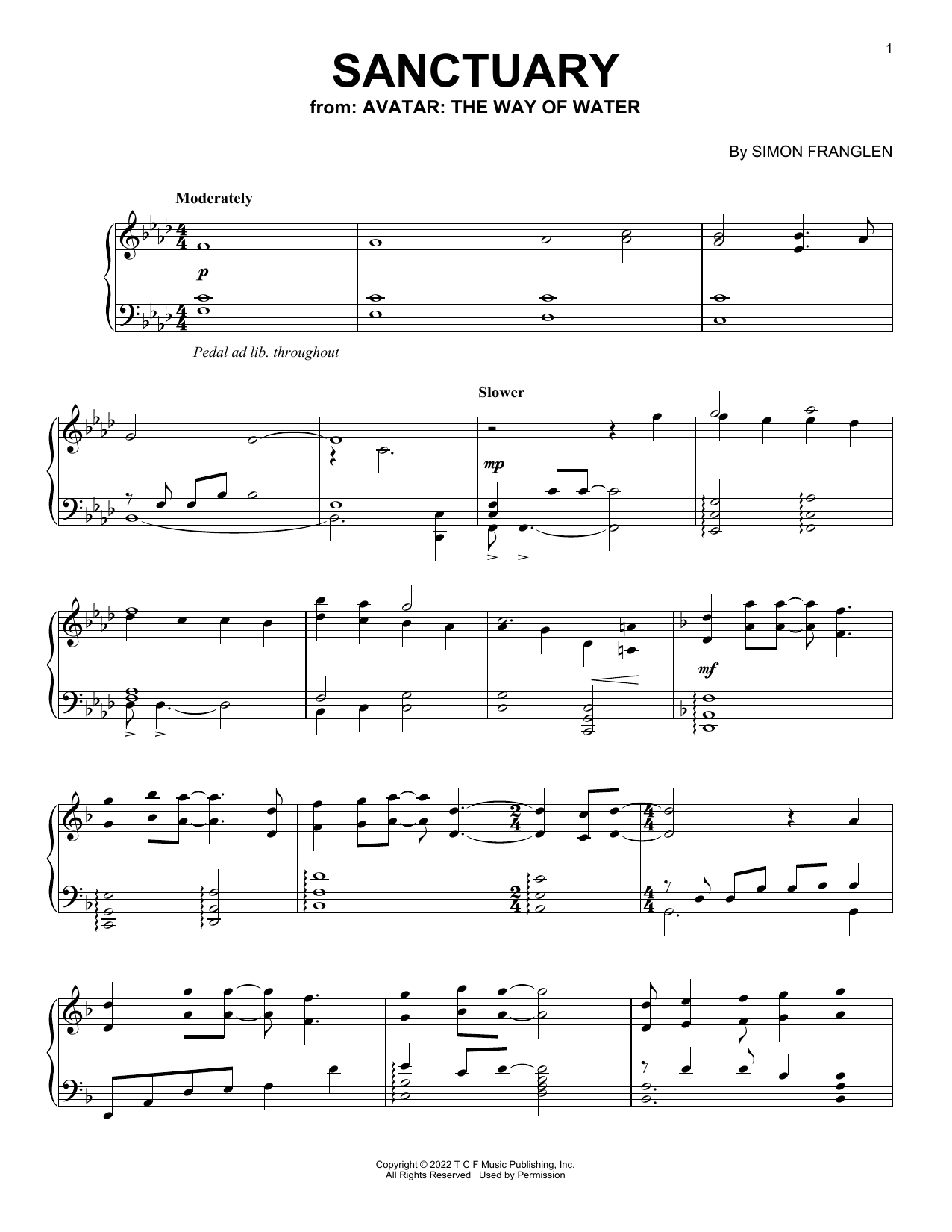 Simon Franglen Sanctuary (from Avatar: The Way Of Water) Sheet Music