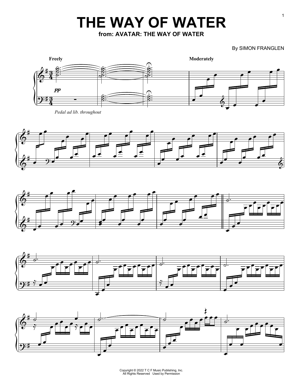 Simon Franglen The Way Of Water (from Avatar: The Way Of Water) Sheet Music