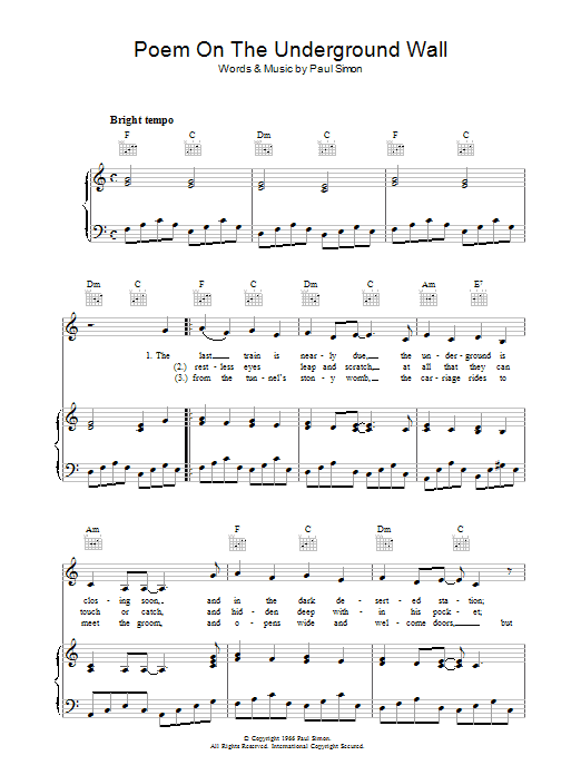 Simon & Garfunkel A Poem On The Underground Wall Sheet Music