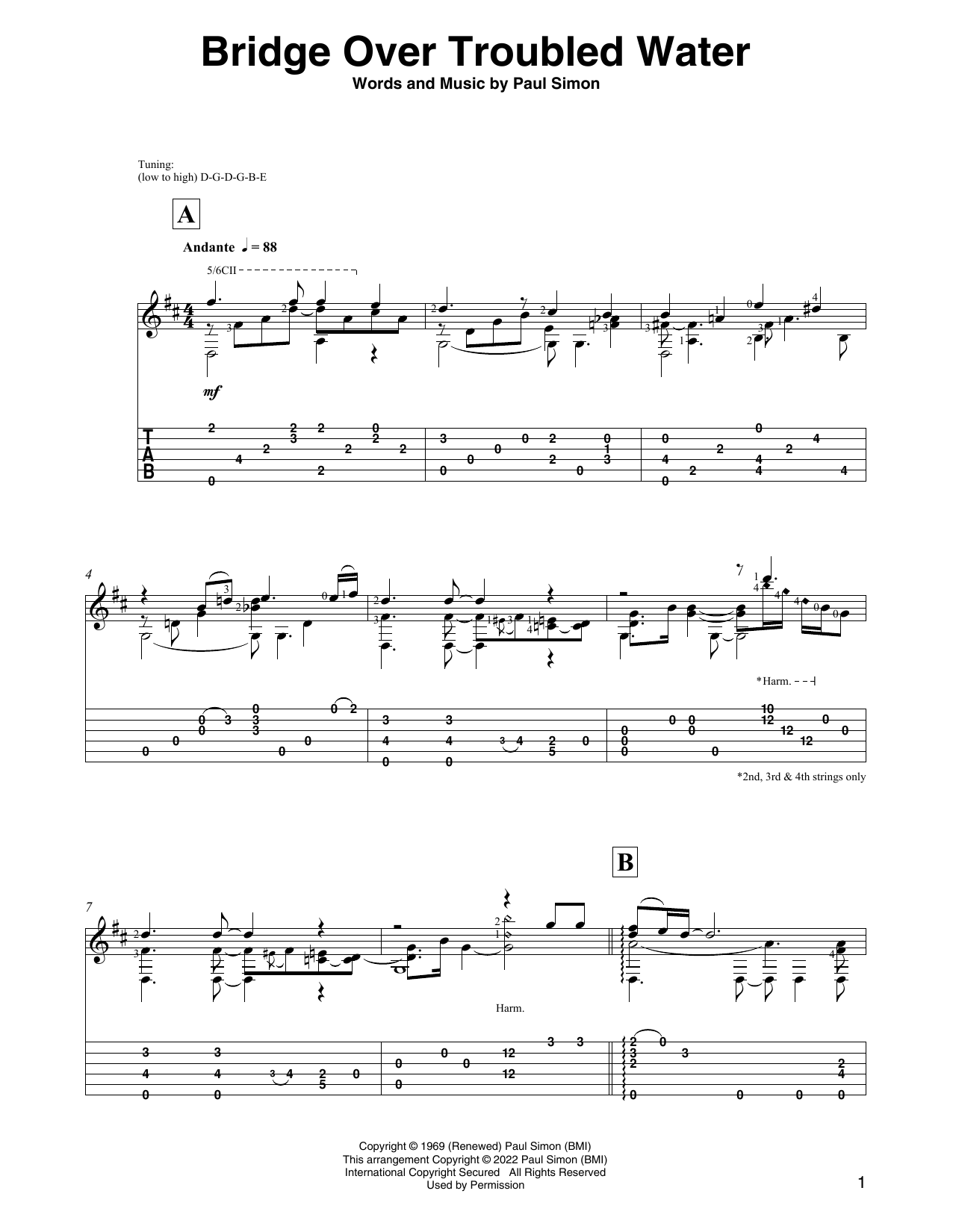 Simon & Garfunkel Bridge Over Troubled Water (arr. David Jaggs) Sheet Music