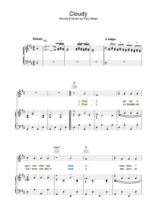 Simon & Garfunkel Cloudy Sheet Music